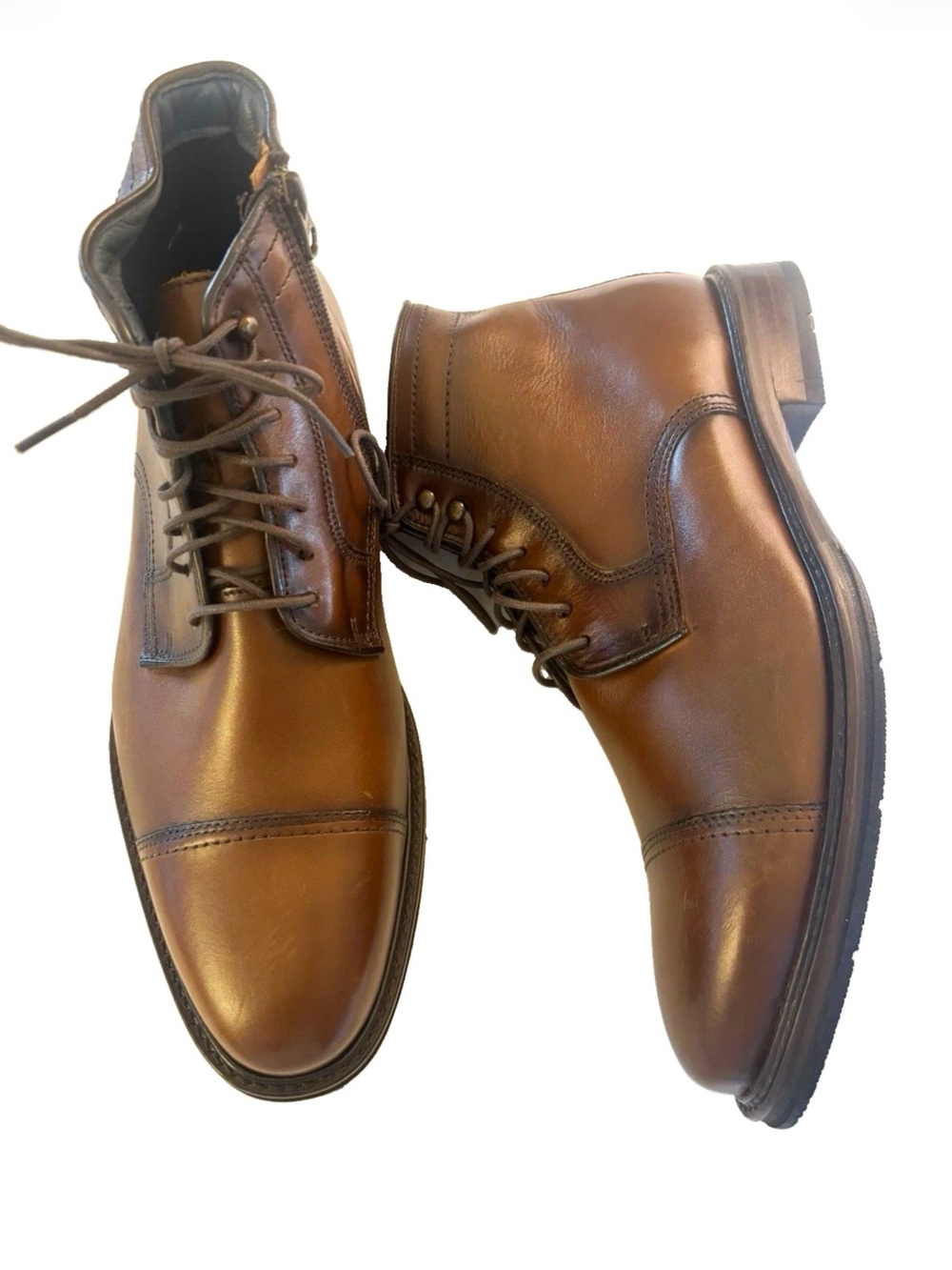 Johnston & Murphy Cognac Brown Leather Cap-Toe Chukka Boots